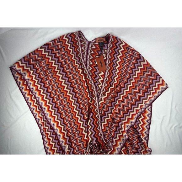 NWT MISSONI Zig Zag Cape Fringe Large One Size Wool Blend Multi 33x40 $335 Italy - Picture 1 of 7